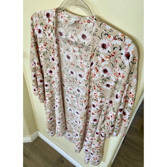 Emory Park Women’s Size Small Beige, Pink, Red, Green Floral Kimono - Picture 1 of 5